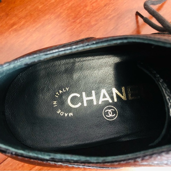 Chanel 20K crumpled Lambskin Cap toe Lace up Chain Around shoes black Eu 39.5 - Picture 11 of 16